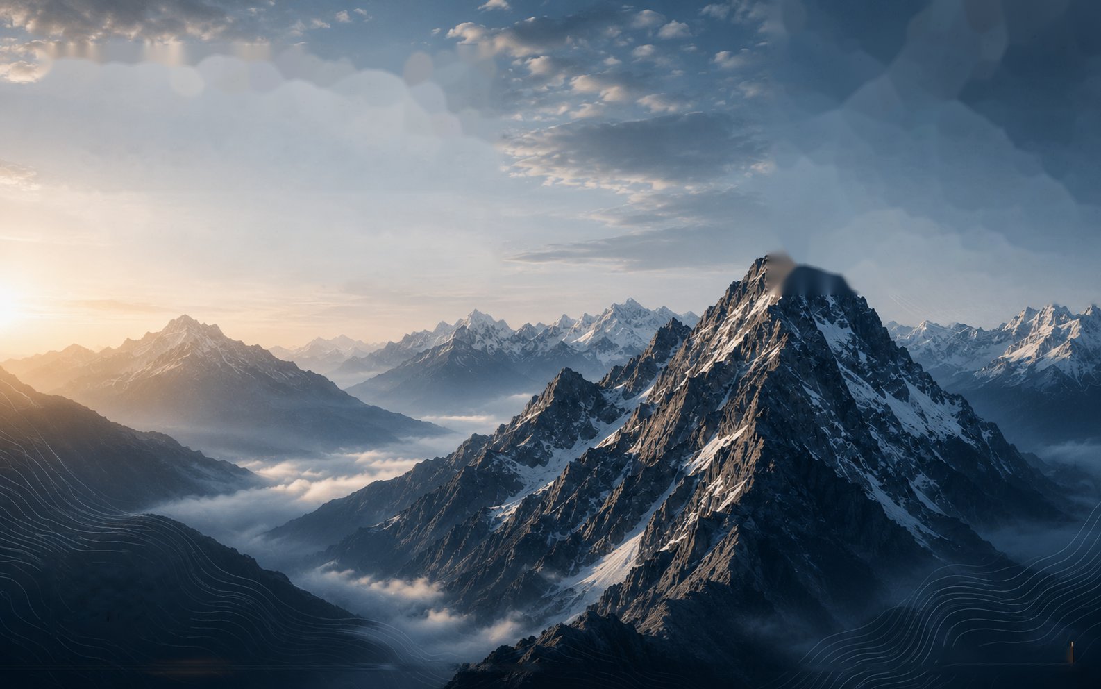Sunlit peaks above a sea of clouds